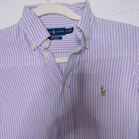 RALPH LAUREN: Purple/White Pin-Stripe Blouse - Size Medium - Picture 2 of 7